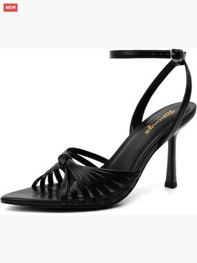 Strappy Heeled Sandals with Ankle Strap, Open Toe, 3.5 Inch Heel